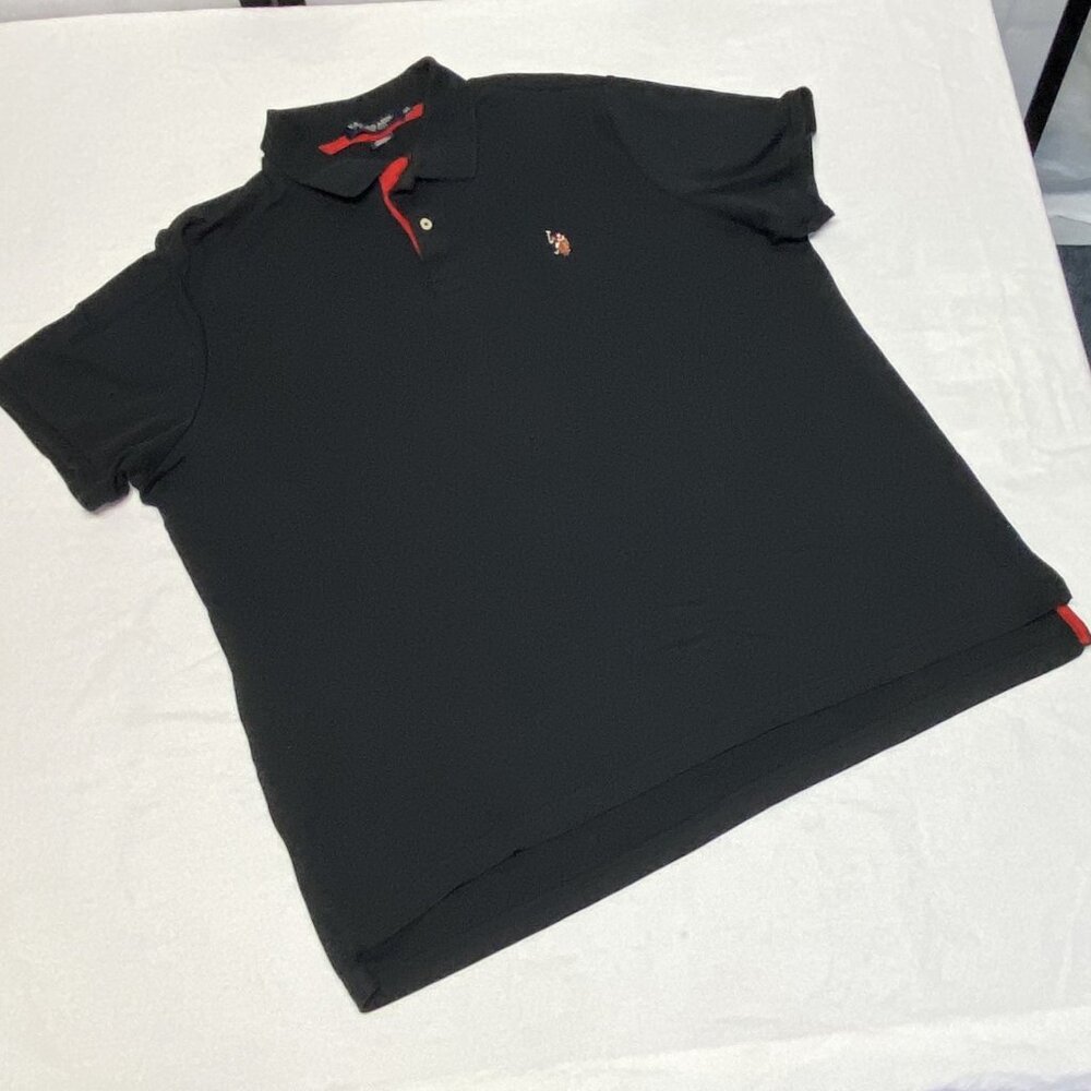 US Polo Assn Rib Collar 2 Button Luxury Feel Knit Polo Black 2XL Short Sleeve - Picture 9 of 13